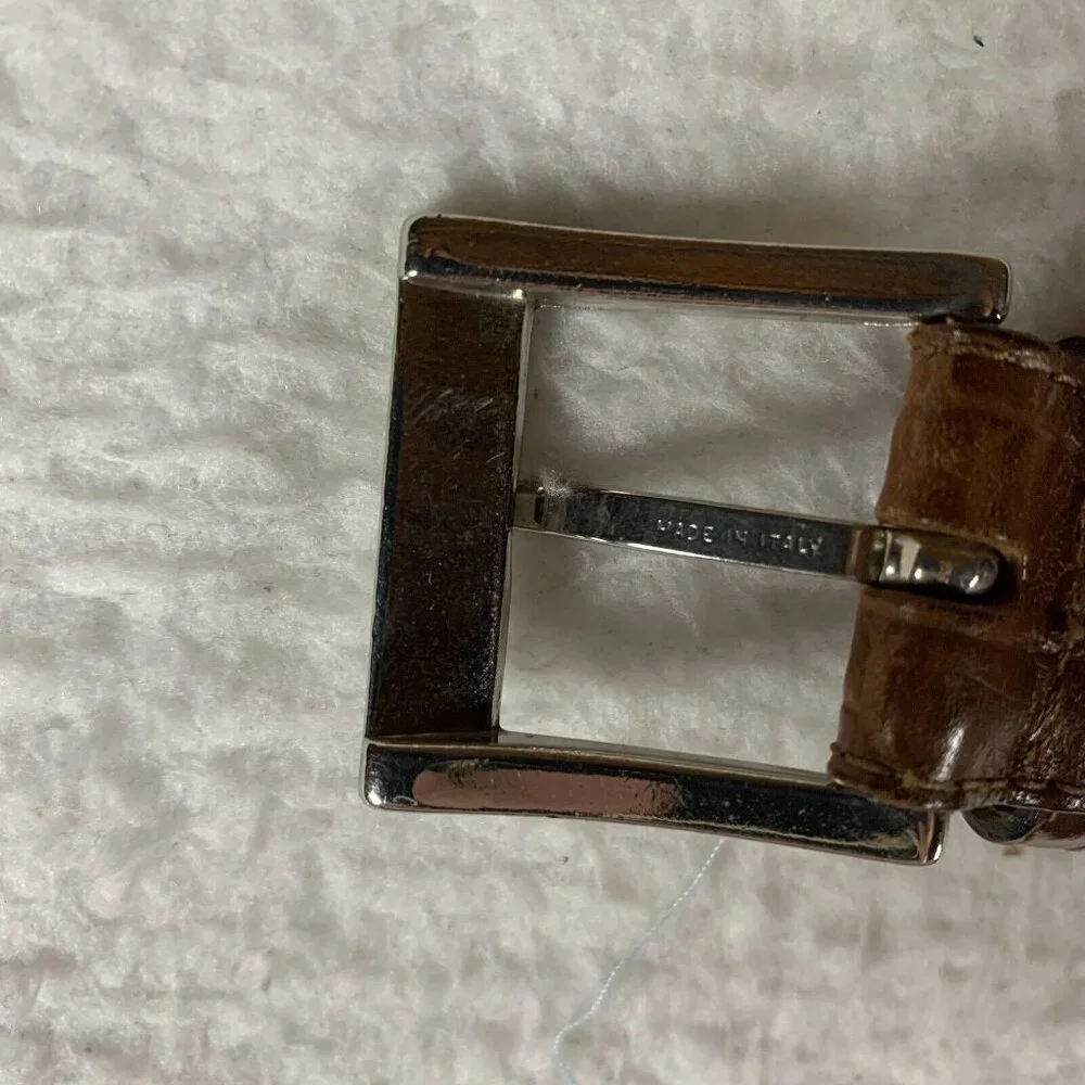Talbots Belt Women's Medium‎ Brown Leather Crocodile Print Square Buckle 9604